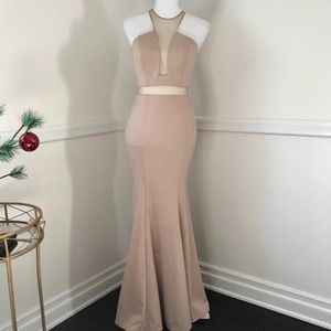 Nude and mesh halter prom dress sz 2